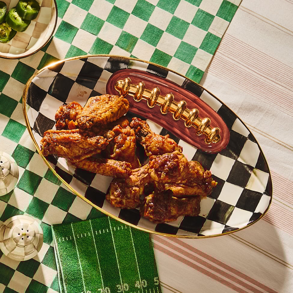 Game Day Hosting Essentials - Image features Courtly Check Football Platter